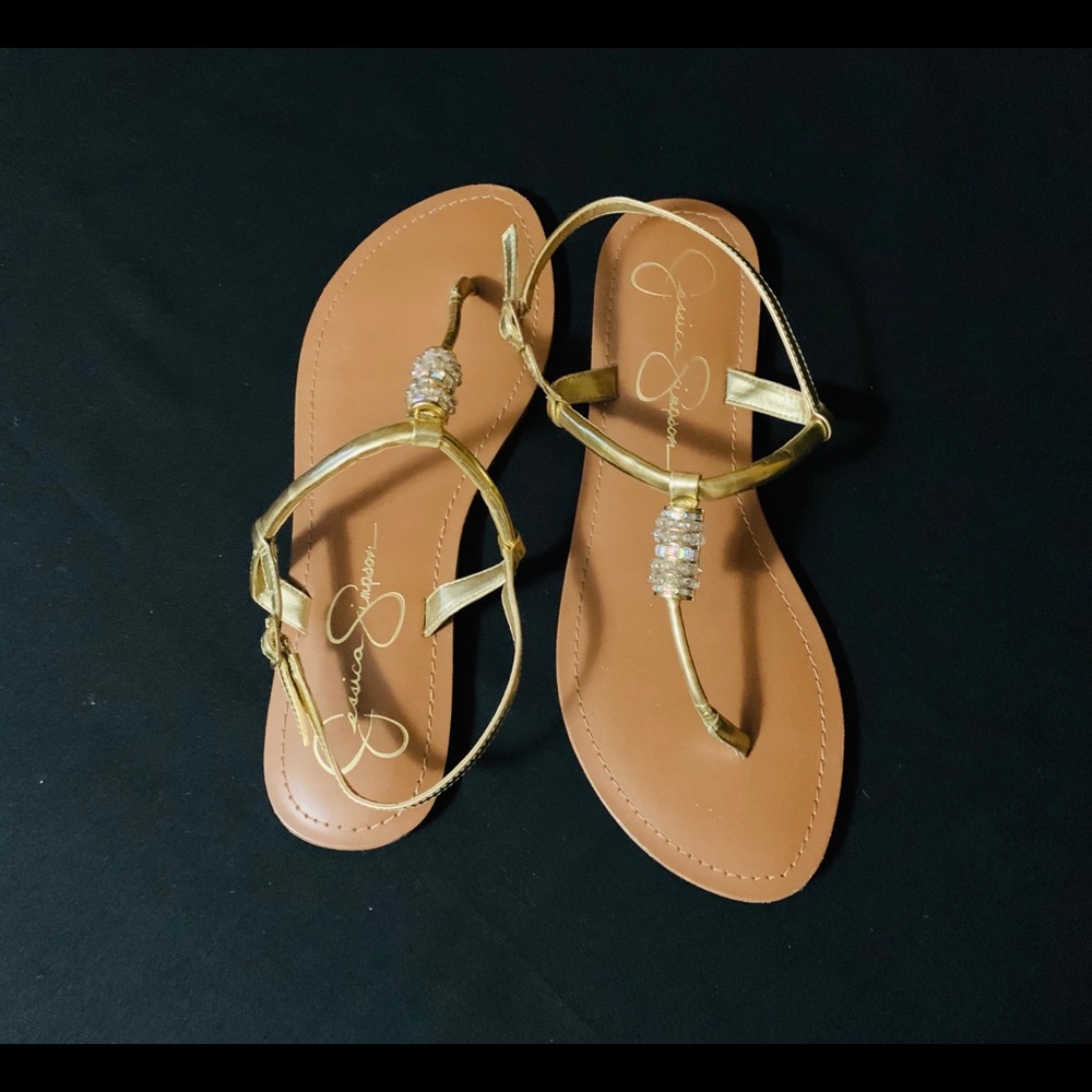 Jessica Simpson gold with rhinestones sandals